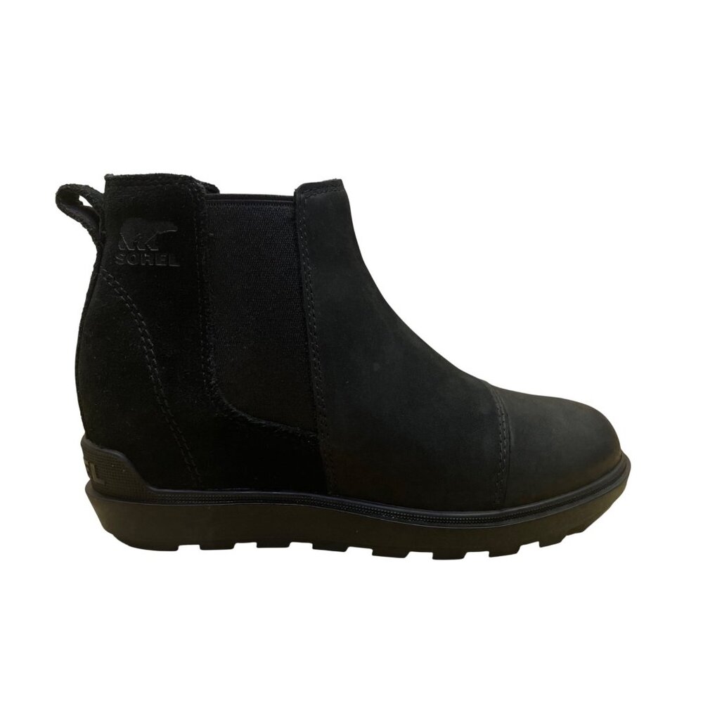 Sorel Women’s Black Suede Lug Sole Pull-On Evie ll Chelsea Boots Size 6